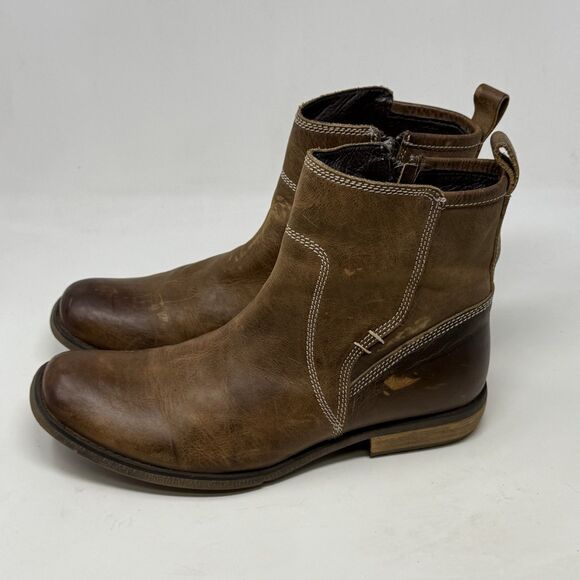 Bed Stu Revolution Boots Mens 10 Brown Distressed Leather Side Zip Ankle Hipster - Picture 5 of 16